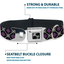 Dog Bone Seatbelt Buckle Collar - Argyle Black/Gray/Purple