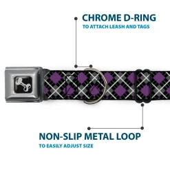 Dog Bone Seatbelt Buckle Collar - Argyle Black/Gray/Purple