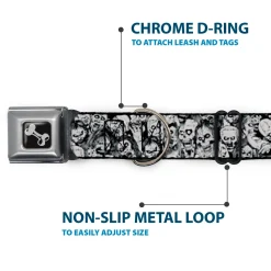 Dog Bone Seatbelt Buckle Collar - Zombie Skulls Sketch