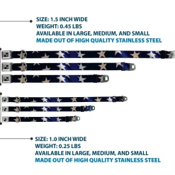 Dog Bone Seatbelt Buckle Collar - American Flag Vivid Stars CLOSE-UP Blue/White