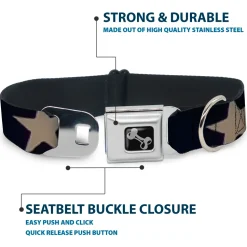 Dog Bone Seatbelt Buckle Collar - American Flag Vivid Stars CLOSE-UP Blue/White