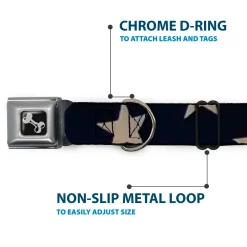 Dog Bone Seatbelt Buckle Collar - American Flag Vivid Stars CLOSE-UP Blue/White