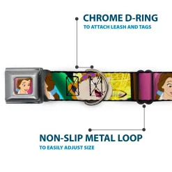 Dog Collar DYEL-Surprised Belle Full Color Pink - Beauty & the Beast Be Our Guest Scenes