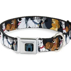 Dog House Full Color Black/Gray Seatbelt Buckle Collar - Disney Dogs 6-Dog Group Collage/Paws Gray/Black
