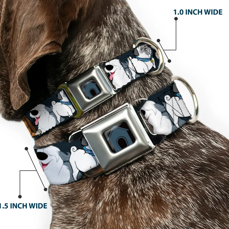 Dog House Full Color Black/Gray Seatbelt Buckle Collar - Disney Dogs 6-Dog Group Collage/Paws Gray/Black