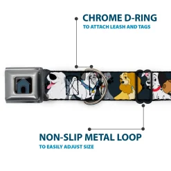 Dog House Full Color Black/Gray Seatbelt Buckle Collar - Disney Dogs 6-Dog Group Collage/Paws Gray/Black