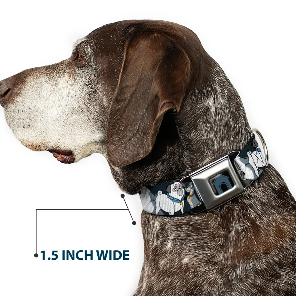 Dog House Full Color Black/Gray Seatbelt Buckle Collar - Disney Dogs 6-Dog Group Collage/Paws Gray/Black