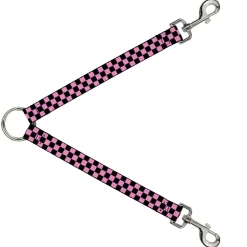 Dog Leash Splitter - Checker Black/Baby Pink