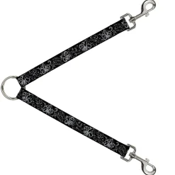 Dog Leash Splitter - Fleur-de-Lis Outline w/Filigree Black/Gray
