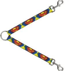 Dog Leash Splitter - Jagged Superman Shield CLOSE-UP Yellow/Blue/Red