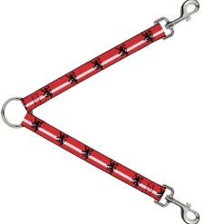 Dog Leash Splitter - Rampant Lion Repeat/Stripes Red/White/Black