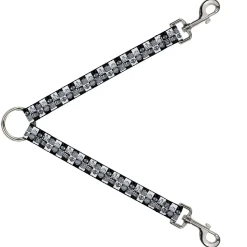 Dog Leash Splitter - Robot Heads Checkers Black/White