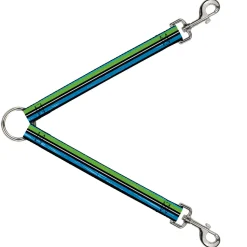 Dog Leash Splitter - Scribble Stripes Blue/Green/White
