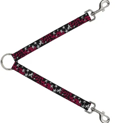 Dog Leash Splitter - Sketch Stars w/Checkers Black/Fuchsia/White
