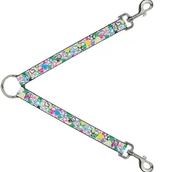 Dog Leash Splitter - Sketch Skull/Star/Heart White/Multi Color