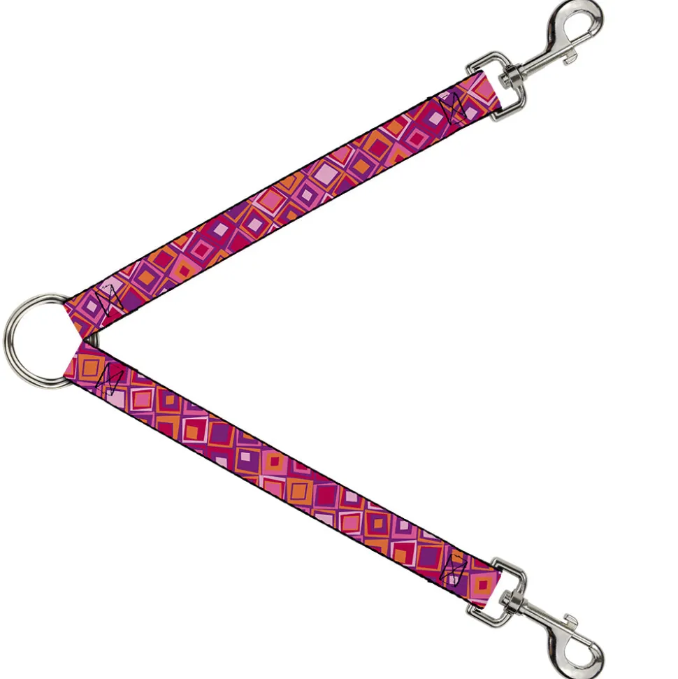 Dog Leash Splitter - Skewed Squares Stacked Purple/Orange/Pinks