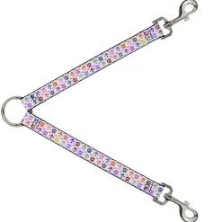 Dog Leash Splitter - Skull & Fleur-de-Lis White/Multi Color