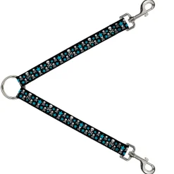 Dog Leash Splitter - Skulls & Stars Black/White/Blue