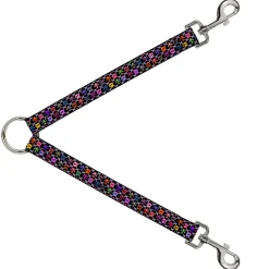 Dog Leash Splitter - Skull & Fleur-de-Lis Black/Multi Color