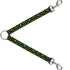 Dog Leash Splitter - Skulls & Stars Black/Green/Yellow