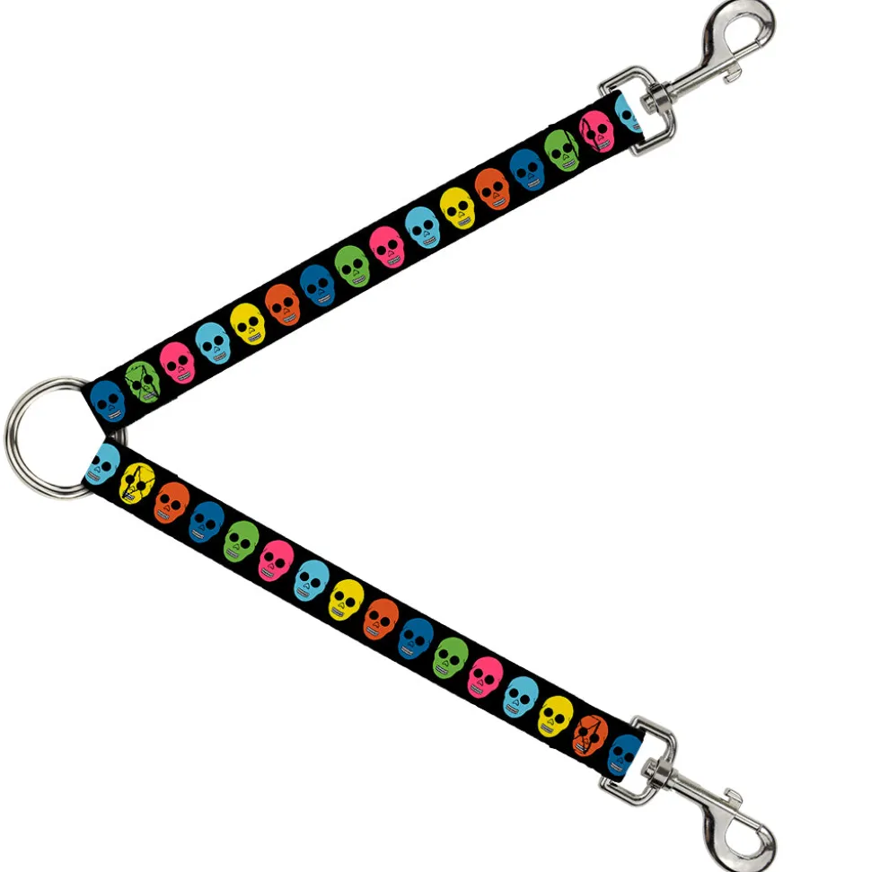 Dog Leash Splitter - Skulls Black/Multi Color