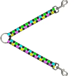 Dog Leash Splitter - Smiley Sad Face Checker Multi Color/White