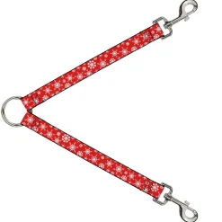 Dog Leash Splitter - Snowflakes Red/White
