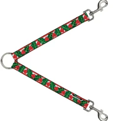 Dog Leash Splitter - Snowy Holly Stripe Reds White Greens