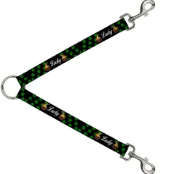 Dog Leash Splitter - St. Pat's LUCKY Pot of Gold/Shamrocks Scattered Black/Green/White