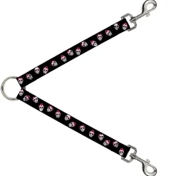 Dog Leash Splitter - Staggered Sugar Skulls Black/Pink/White