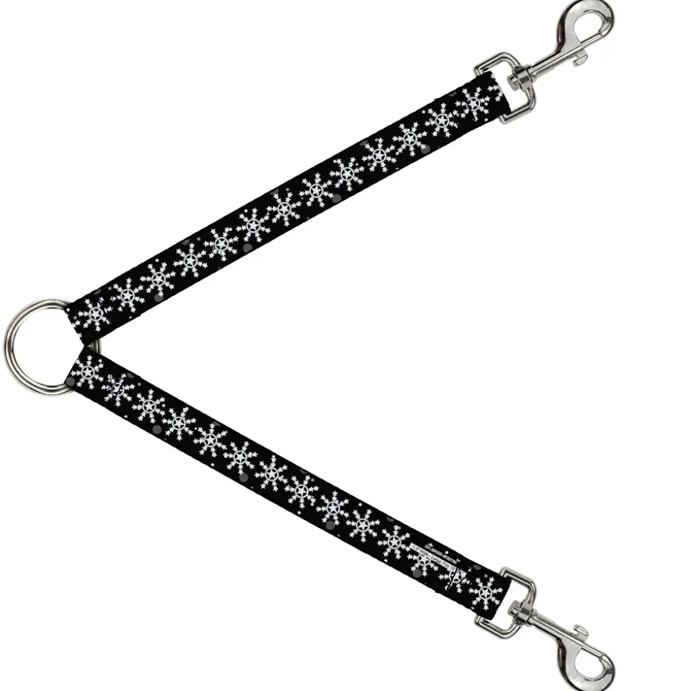 Dog Leash Splitter - Starry Snowflakes Black White Gray