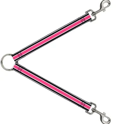 Dog Leash Splitter - Stripes White/Black/White/Pink