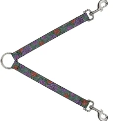 Dog Leash Splitter - Succulents Stacked Green/Pink/Orange
