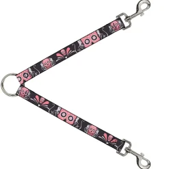Dog Leash Splitter - Sugar Skulls Gray/Pink