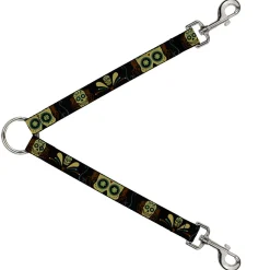 Dog Leash Splitter - Sugar Skulls Black/Olive/Burgundy