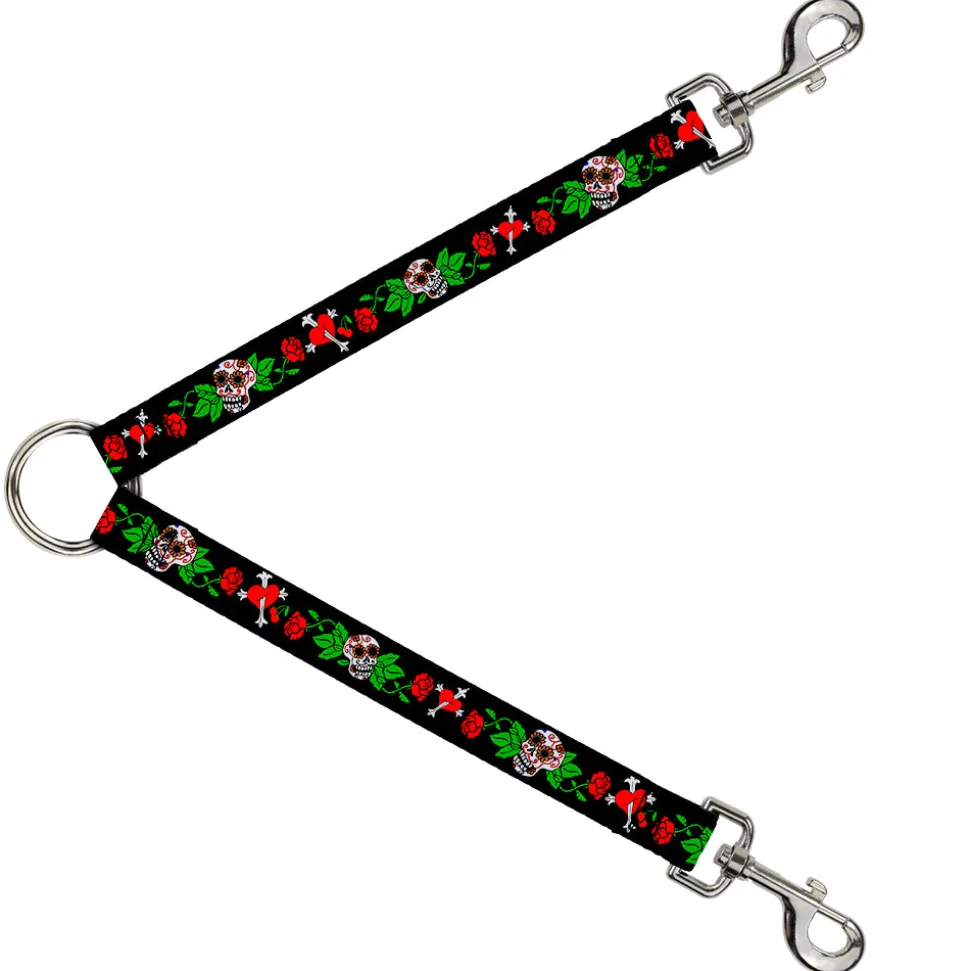 Dog Leash Splitter - Sugar Skull w/Roses & Heart
