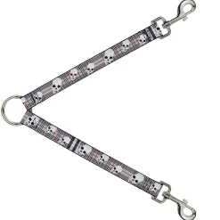 Dog Leash Splitter - Tilted Skulls Plaid Gray