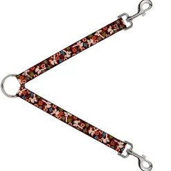 Dog Leash Splitter - Top Hat Pin Up Girl/Poker Chips Vertical Stripes Red/Black