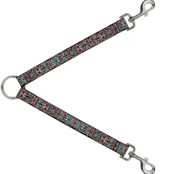 Dog Leash Splitter - Totem Carvings Black/White/Orange/Turquoise