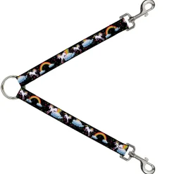 Dog Leash Splitter - Unicorns/Rainbows/Stars Black