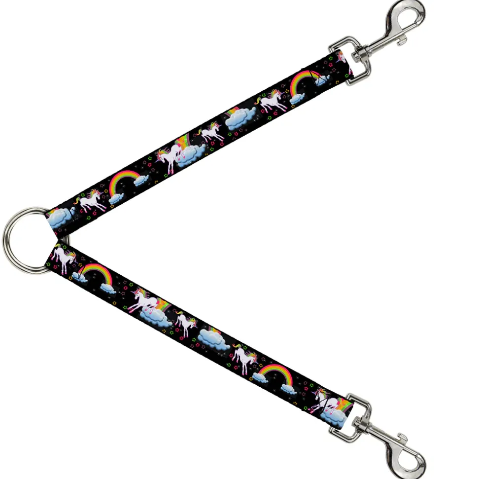 Dog Leash Splitter - Unicorns/Rainbows/Stars Black