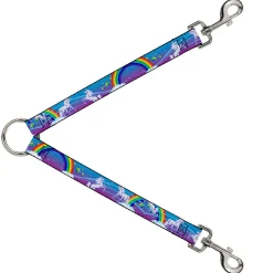 Dog Leash Splitter - Unicorns/Rainbows/Stars Blue/Rainbow/White