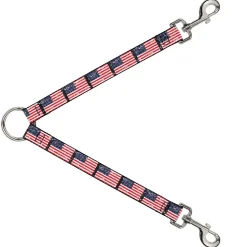 Dog Leash Splitter - United States Flags Weathered/Black