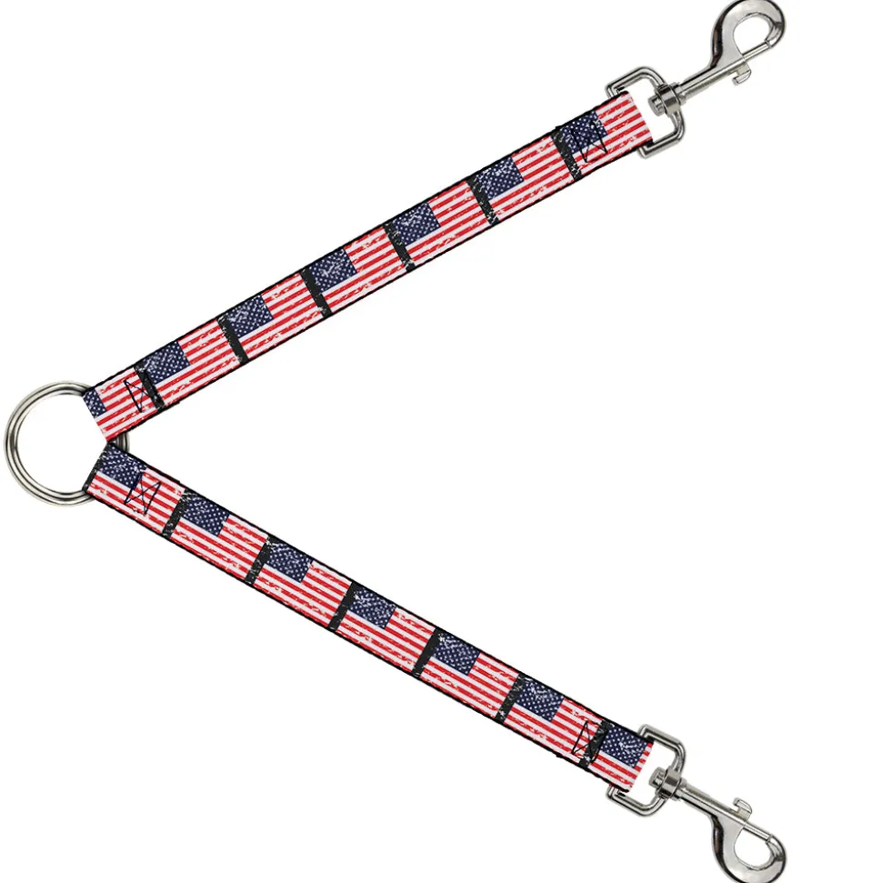 Dog Leash Splitter - United States Flags Weathered/Black