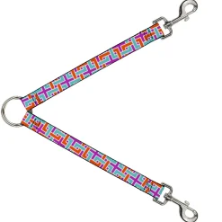 Dog Leash Splitter - Weave CLOSE-UP White Pink Orange Aqua