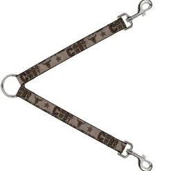 Dog Leash Splitter - Western COWBOY Icons Collage Tan Browns