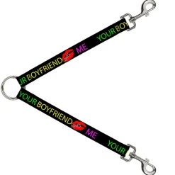 Dog Leash Splitter - YOUR BOYFRIEND LOVES ME w/Kiss Black/Neon