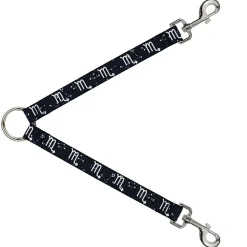 Dog Leash Splitter - Zodiac Scorpio Symbol/Constellations Black/White
