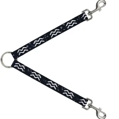 Dog Leash Splitter - Zodiac Aquarius Symbol/Constellations Black/White
