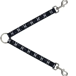 Dog Leash Splitter - Zodiac Pisces Symbol/Constellations Black/White